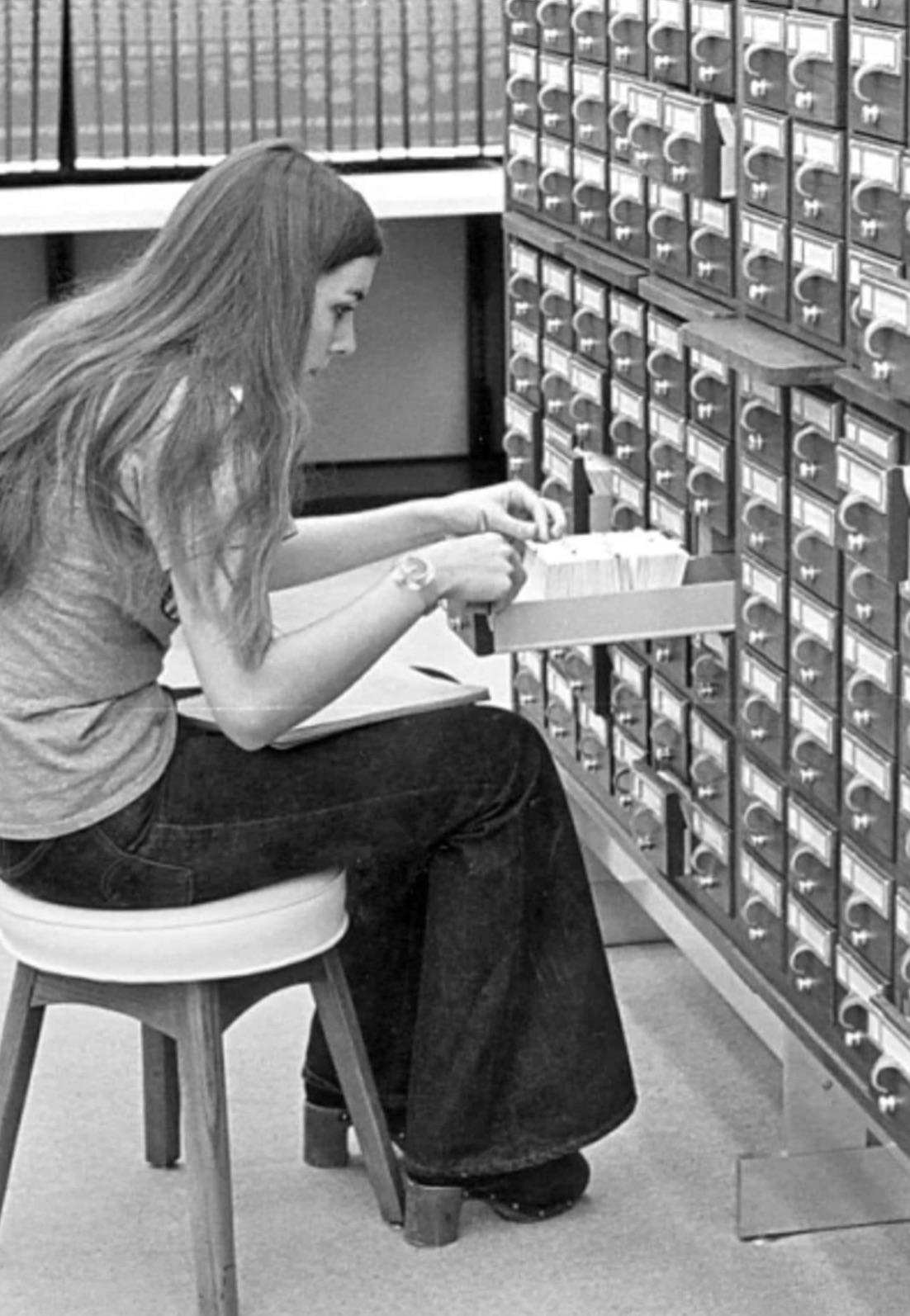 Using the Card Catalog at the library, 1970s. 
